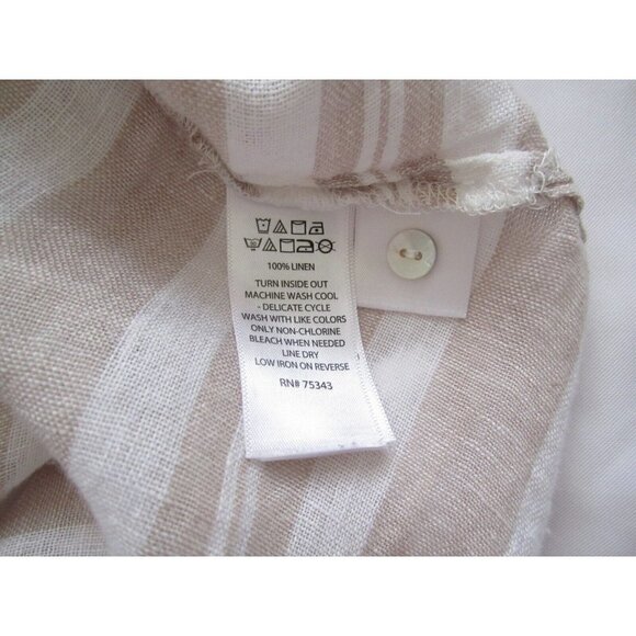 Women Cynthia Rowley 100% Linen Stripe Roll Up Sleeve Button Blouse Sz M (WB169) - Picture 9 of 9